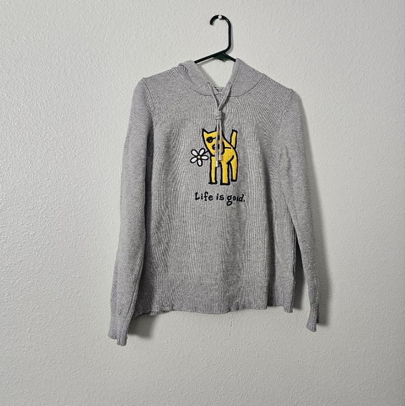 Life Is Good Gray Hoodie with Yellow Cat Design Sz S - Picture 1 of 7